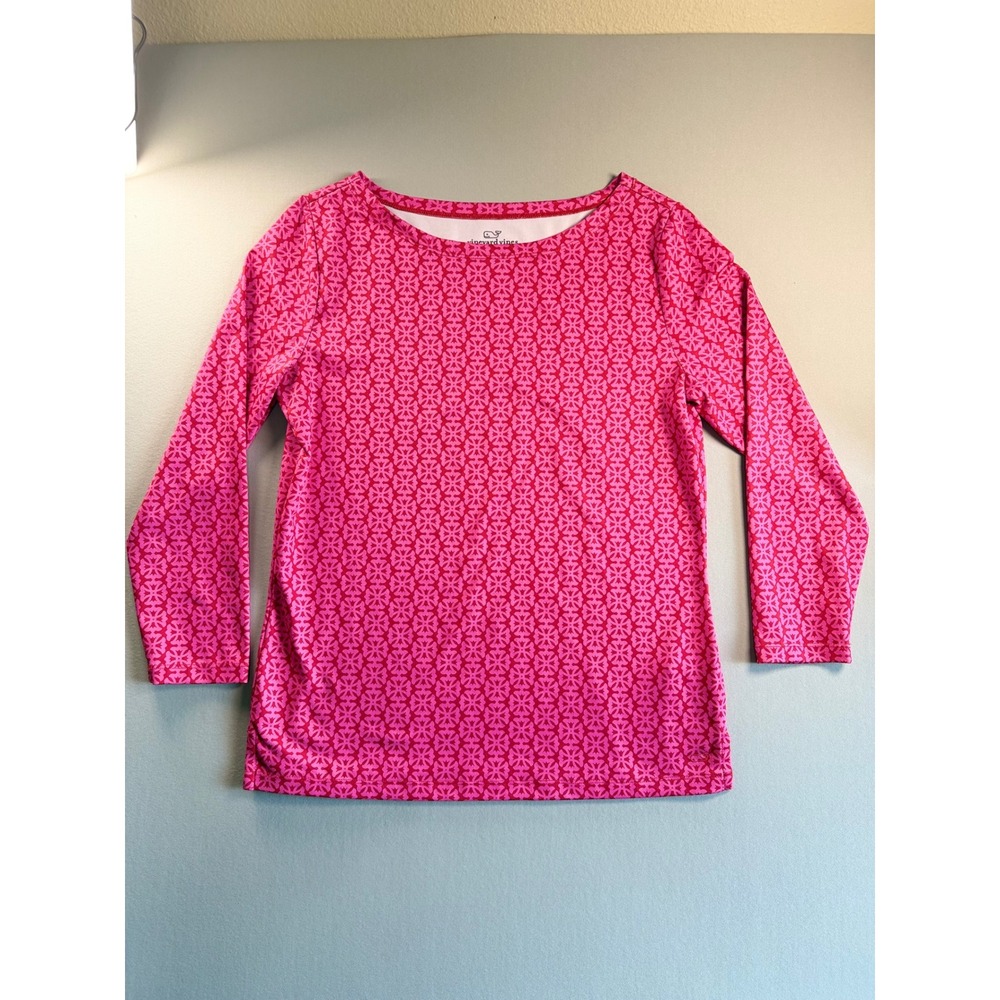 Vineyard Vines Pink Geometric Floral Performance Long Sleeve Top Small